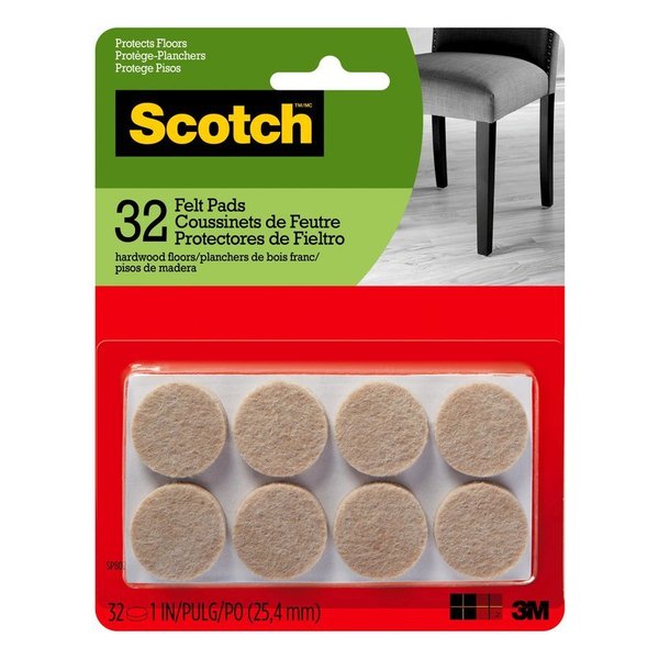 Scotch Felt Pads 1"Rnd Bge 32Pk SP802-NA